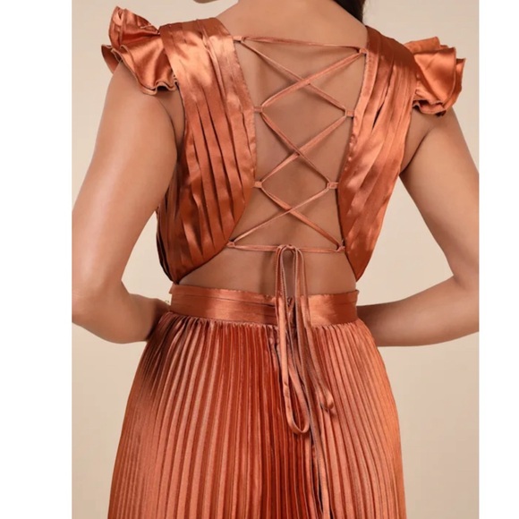 Lulus Elegant Copper Pleated Maxi Dress Sz 2X - Picture 2 of 5